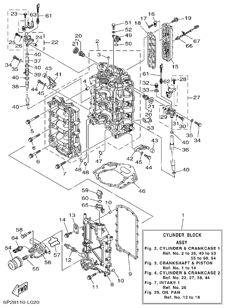 Yamaha F250GET, FL250GET CYLINDER & CRANKCASE 1 parts diagram